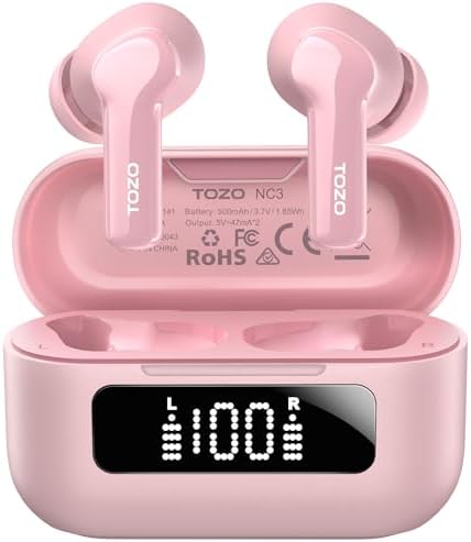 TOZO Elite Hybrid Active Noise Cancelling Wireless Earbuds – Cutting-Edge 6-Microphone AI Technology for Enhanced Call Clarity, 55-Hour Extended Battery Life, Customizable 32 EQ Settings via App, Bluetooth 5.3 for Fast Connectivity, IPX8 Waterproof for All-Weather Use, Ergonomically Designed for Comfort and Secure Fit