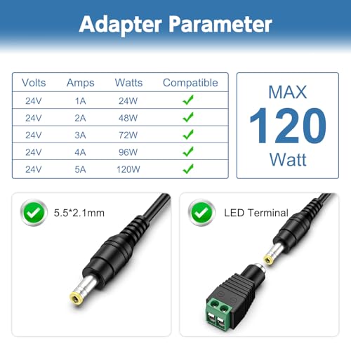 High-Performance 24 V LED Strip Power Supply Adapter | Universal AC to DC Converter for 5050 & 3528 Lights | Global Input Compatibility 100-240 V | Compact 5.5 x 2.1 mm Connector | Optimal Solution for CCTV Systems & Innovative Lighting Designs | Illuminate Your Space with Unwavering Dependability and Efficiency