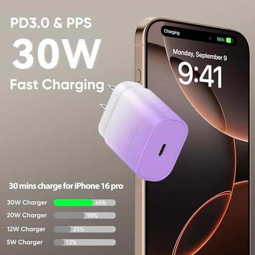 30 W Fast Charger for i Phone 15 Pro Max – 10 FT USB-C Cable & PD 3.0 Power Block | Rapid Charging for i Pad Pro/Air & Samsung S24 – Sleek Black Design for Ultimate Convenience and Durability