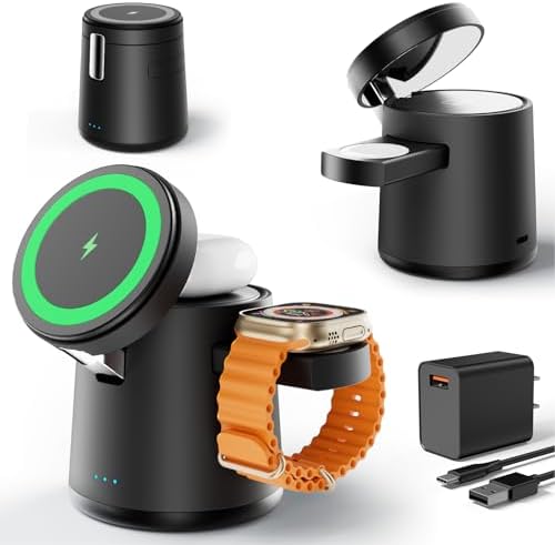 2025 Enhanced 3-in-1 Apple Charging Station: Adjustable Wireless Dock with Fast Charging for i Phone 16/15/14/13/12 Pro Max, Apple Watch, and Air Pods – Eco-Friendly, Portable Design for Ultimate Convenience and Productivity