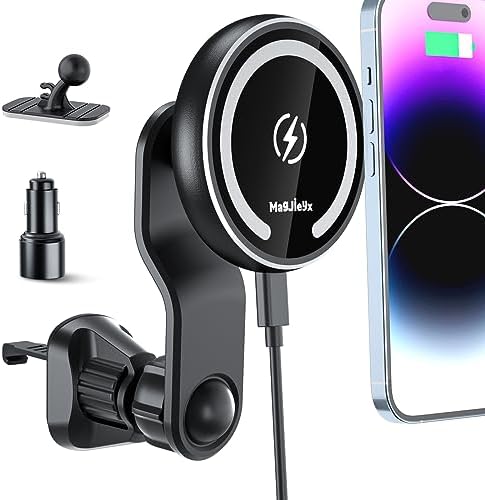 Mag Safe Car Mount Charger for i Phone 12-16 Pro, Pro Max, Plus & Mini – Fast 36 W QC 3.0 Wireless Charging with Strong Magnetic Hold for Dashboard and Vent – Sleek Dark Black Design for Ultimate Device Security and Accessibility on the Road