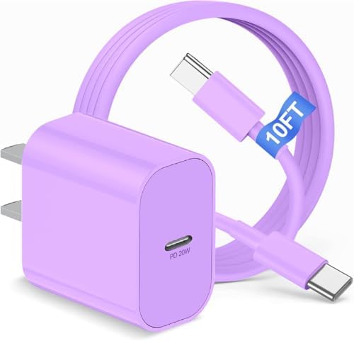 Elevate Your Charging Experience with the 20 W USB-C Power Adapter & 10 ft Type C Cable – Perfectly Engineered for i Phone 16/15, i Pad Pro, and Air Pods – Compact Wall Charger for Accelerated Power Delivery and Unmatched Portability – Superior Charging Speed for All Your Apple Devices on the Go