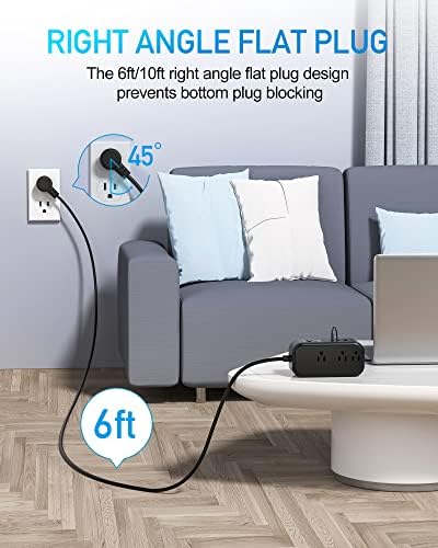 10 FT USB C Surge Protector Power Strip with 6 AC Outlets & 3 Fast Charging USB Ports – Ideal Travel Charging Station with Overload Protection, Flat Plug Design, and Wall Mount Capability for Home Office & Dorm Use – 1875 W/15 A Enhanced Safety & Speed