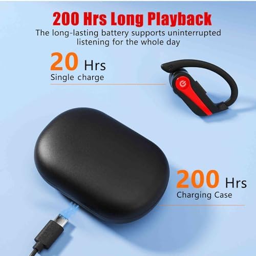 Urban X Challenger Series Wireless Bluetooth Sports Earphones – 200 Hours Playtime, Immersive Sound Quality, Quick-Pair Technology, IPX7 Waterproof, Secure Fit for Active Lifestyles, Built-in Mic, Compatible with Amazon Fire Max 11 – Red