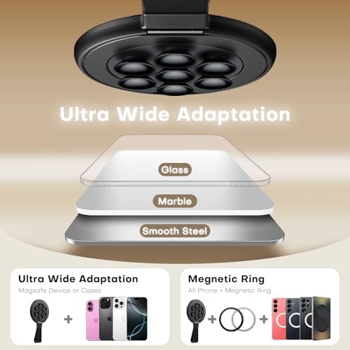 Universal Magnetic Suction Phone Grip by TAURI – 360° Rotating Hands-Free Holder for i Phone 16 Pro Max, i Phone 15, Android & Samsung S25 – Durable Silicone Design for Secure Grip and Enhanced Usability, Perfect for Multitasking and Easy Transport