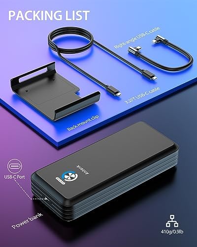 Antank Magnetic Power Bank for Steam Deck – 20000 m Ah Fast Charging Battery Pack with 45 W PD 3.0 Technology, Removable Magnetic Mount & Dual USB-C Cables – Ultimate Gaming Companion for Extended Playtime
