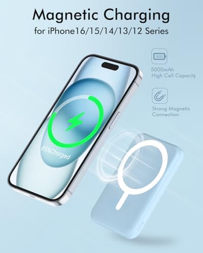 Podoru Mag Safe 5000 m Ah Portable Power Bank – Wireless Magnetic Charger with 20 W PD Fast Charging for i Phone 12 to 16 Series – Sleek, Lightweight Design for Effortless On-the-Go Charging – Includes Type-C Cable for Enhanced Versatility and Compatibility