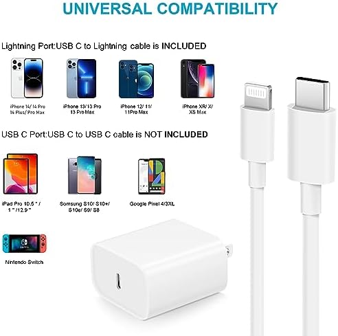 i Phone Fast Charger Dual Pack with 6 FT USB-C Charging Cable – PD 3.0 Quick Charge Wall Adapter for i Phone 14/13/12/11/X/8/7/6 & i Pad Pro/Mini/Air Pods – Ultimate Charging Efficiency & Enhanced Compatibility