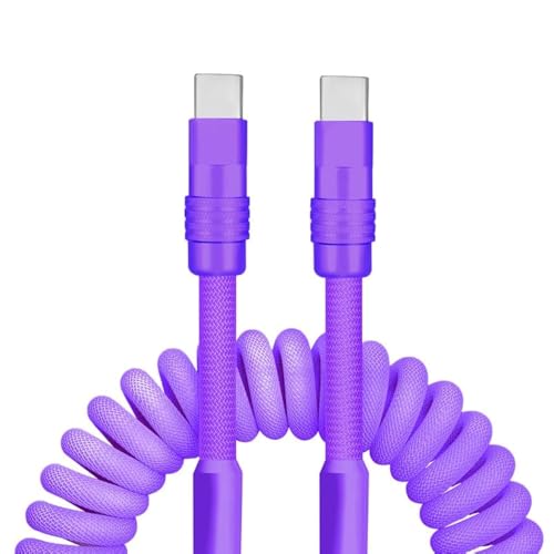 Dynamic Curly Chubby Coiled USB C Cable: 240 W Fast Charge Retractable Spiral Braid Cord for Carplay & Android Auto, Versatile Length 2.29 FT to 3.6 FT, Sleek Black and Red Design, Enhanced Compatibility for All USB-A to Type-C Devices