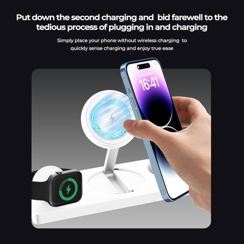 3-in-1 Wireless Charging Station for i Phone, Apple Watch & Air Pods – Fast Charge Capability for i Phone 15/14/13/12 Pro/Max/Mini/Plus, Compatible with Apple Watch 8/7/6/SE/5/4/3/2 & Air Pods 3/2/Pro – Sleek Black Design with Adapter for Effortless Device Management