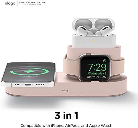 elago Mag Safe Multi-Device Charging Hub – Streamlined Charging Station for i Phone 16/15/14/13/12, Air Pods Series 4/Pro 2/Pro/3, and All Apple Watch Models – Sleek Dark Gray Finish for Effortless Organization and Rapid Power-Up (Cables Not Included)