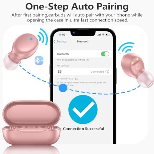 Ultra-Lightweight MOZOTER S8 Mini Wireless Earbuds – Bluetooth 5.3 Headphones with 60 Hours Playtime, Deep Bass Performance, Sweat-Resistant Design in Trendy Purple, Optimal Comfort for Sports & Daily Use