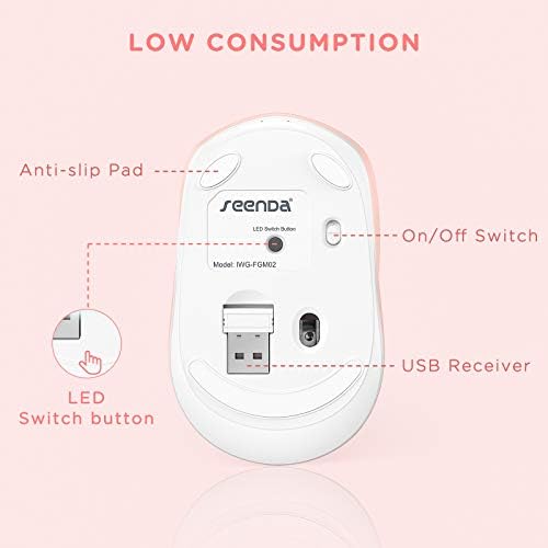 seenda Rechargeable Wireless Mouse with LED Rainbow Lights – Ergonomic, Quiet Click Design for Laptops, PCs, and Chromebooks – Perfect for Kids and Professionals Alike – Portable Purple Accessory for Enhanced Productivity and Style