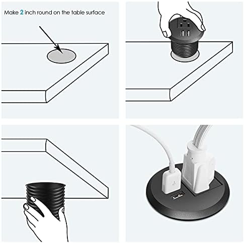 Revolutionize Your Workspace with the 2-Inch Desk Power Grommet Featuring PD 20 W USB-C Fast Charging, Ultra-Flat Plug Design, and Recessed Outlet for Seamless Cable Management – Perfect for Home or Office Use with 6 ft Power Cable (White)