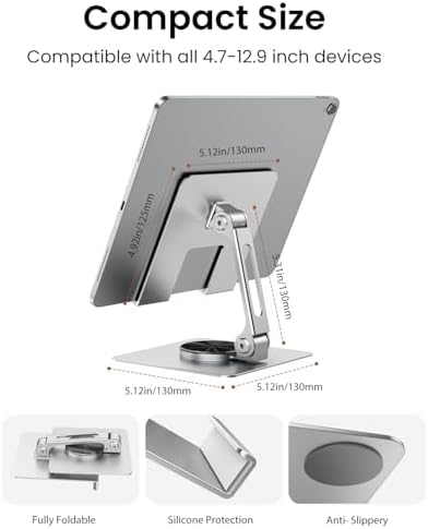 Revolutionize Your Tablet Experience with the TIRGIS 360° Rotating Adjustable Tablet Stand – Super Sturdy, Foldable & Portable Holder for Home and Office Use, Compatible with i Pad 9.7, 10.5, 12.9, i Pad Pro 11/12.9, Air, Mini, and Pro – Perfect Viewing Angle and Ergonomic Support for Enhanced Productivity