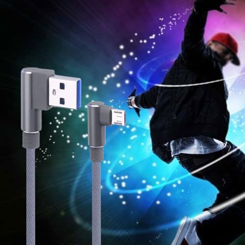 90-Degree USB Micro Cable – 1 m Nylon Braided Right Angle Charger for Universal Phones – Fast 2.4 A Data Transmission – Durable & Tangle-Free Connectivity Solution for Enhanced Performance