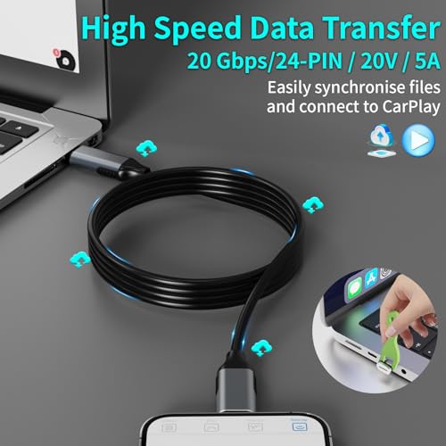 Ultimate 100 W Thunderbolt 3 Magnetic Cable – 5 FT for Rapid Charging & 20 Gbps Data Transfer | 4 K Video Output Compatible with Mac Book, i Pad Pro, e GPUs, SSDs & More | Enhanced Durability & Versatile Connectivity Solutions