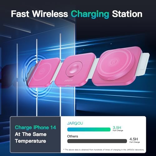Versatile 3-in-1 Magnetic Charging Station: Travel-Friendly Wireless Charger for i Phone 16/15/14/13/12, Apple Watch & Air Pods 4/3/2 – Foldable & Chic Pink Design for Seamless Power on the Go – Enhanced Speed & Compatibility for All Your Apple Devices