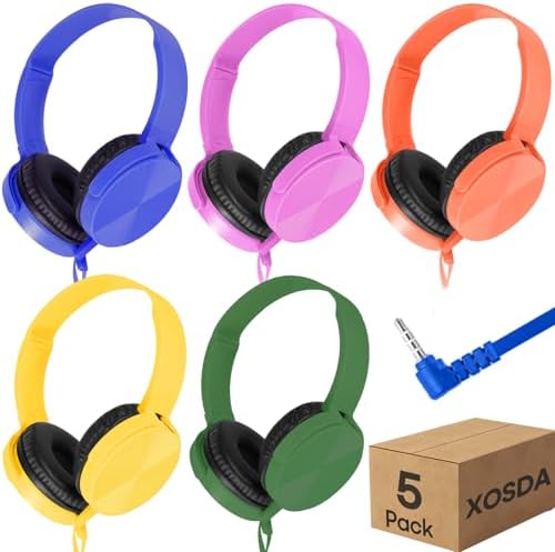 Classroom Audio Excellence: 10-Pack Durable Wired Headphones for Students – Adjustable Comfort, Enhanced Device Compatibility, Lightweight Design for Effortless Portability, Ideal for Group Learning and Focused Study Sessions