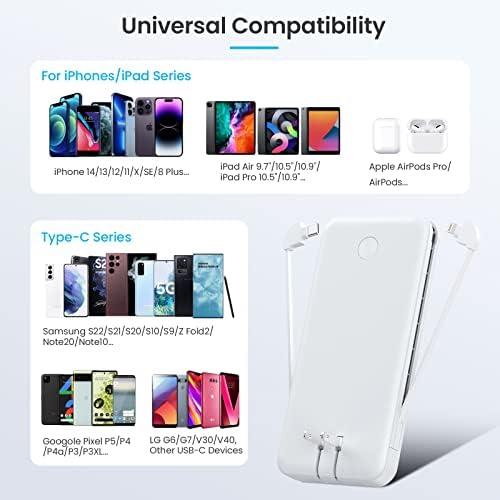 Ultra-Slim 13800 m Ah Portable Charger with Built-in Cables & AC Plug – Multi-Device USB-C Power Bank with 4 Outputs & LCD Display for i Phone, Samsung, and Android – Effortless Charging on the Go