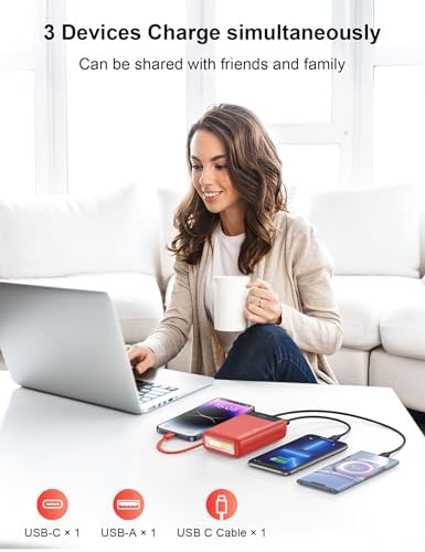 High-Capacity 27000 m Ah Portable Power Bank with Built-In Cable for i Phone 15/16 Series – Fast-Charging USB-C Battery Pack, LED Display for On-the-Go Charging, Reliable Travel Companion for All Smartphones