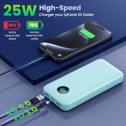 High-Capacity 40,800 m Ah Portable Charger with Built-in Cables and LCD Display – 25 W PD & QC 4.0 Fast Charging Power Bank for i Phone 16/15/14 and Android Devices (Green) – Ultimate On-the-Go Charging Solution with Enhanced Compatibility and Durability