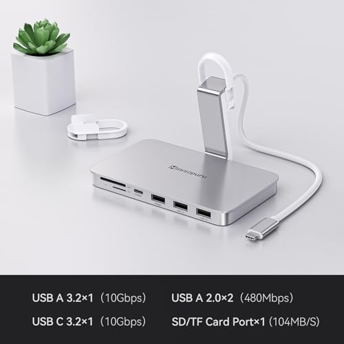 Minisopuru i Mac USB-C Hub for M1, M3, M4 – Ultra-Fast 10 Gbps Adapter with SD/TF Card Slots & USB A/C Ports – Perfectly Designed for 2021/2023/2024 i Mac 24-Inch & Studio Display 27-Inch – Sleek Silver Hub for Effortless Connectivity & Enhanced Performance