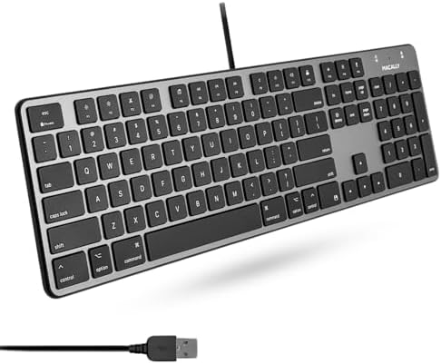 Enhance Your Workspace with the Macally Ultra-Slim USB Wired Keyboard – Full-Size Design & Number Keypad for Mac & Windows Devices, Elegant Silver Finish for Style and Durability