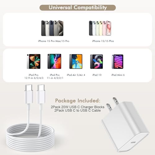 10-Foot Ultra-Fast i Phone Charging Cable 3-Pack with USB-C PD Wall Charger – Exceptional Compatibility for i Phone 14/13/12/11 Pro Max/XS Series – Durable Lightning Cable Solution for On-the-Go Charging Convenience and Rapid Power Delivery