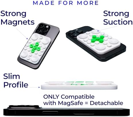 Revolutionary Magnetic Suction Phone Mount for Seamless Content Creation and Fitness | The Clingy Thingy – Mag Safe Compatible Holder for i Phone 16/15/14/13/12 in Elegant White/Green – Experience Unmatched Hands-Free Versatility with Superior Grip and Ultra-Portable Design