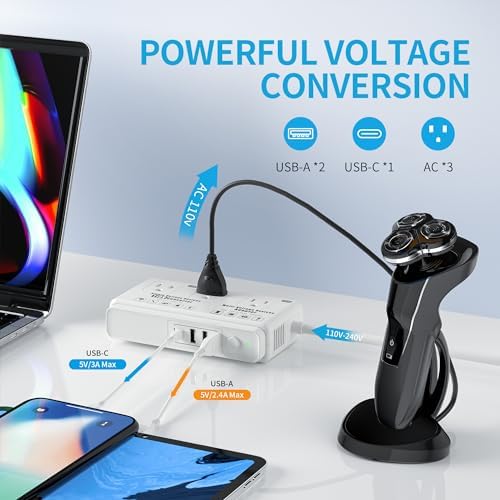 High-Power 2000 W Voltage Transformer Adapter – Premium 220 V to 110 V Travel Converter for High-Watt Hair Dryers and Electronics – Universal Plug Compatibility for US, EU, UK, and Italy – Efficient Fast Charging Solution for Global Travelers and Versatile Power Access