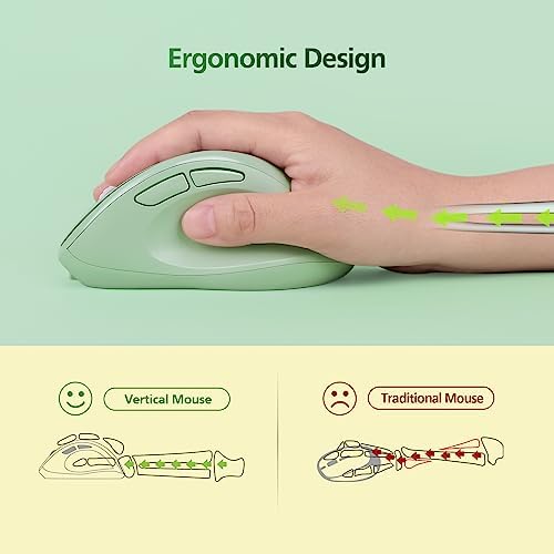 Revolutionize Your Workspace with the Green Ergonomic Wireless Mouse – Superior Vertical Design for Ultimate Comfort, Silent Clicks for Distraction-Free Focus, Long-Lasting Battery Life Powered by 1 AA Battery, Precision Control Up to 1600 DPI with USB Receiver Compatibility for PCs, Laptops, and Desktops