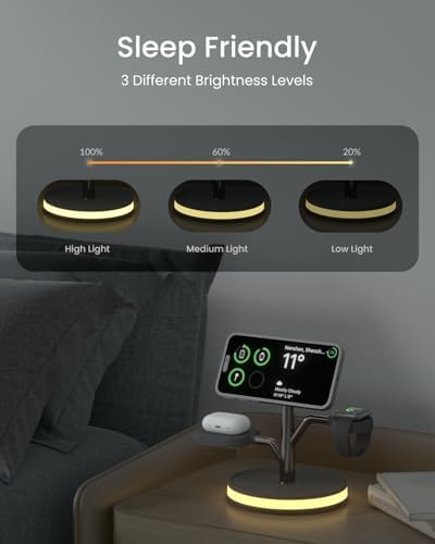 All-in-One 3-in-1 Mag Safe Charging Station for Apple Devices – Fast Wireless Charger for i Phone 16/15/14/13/12, Air Pods & Apple Watch with 20 W PD Adapter & LED Light – Sleek Nightstand and Office Solution for Enhanced Device Compatibility and Speed