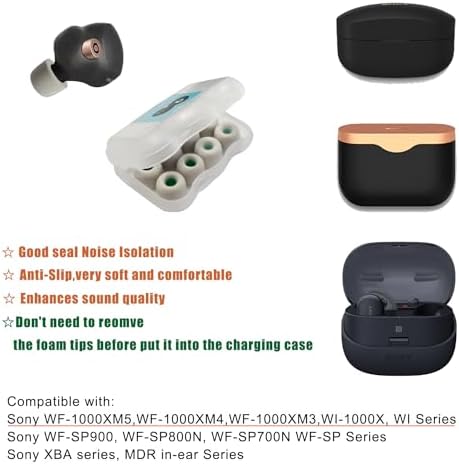 Premium Memory Foam Eartips for Sony WF-1000 Series – Superior Comfort & Noise Isolation Replacement Tips for WF-1000 XM4, XM5, XM3, SP900, XB700, WI-1000 X – 3 Pairs in Classic Black for Enhanced Audio Experience and Compatibility