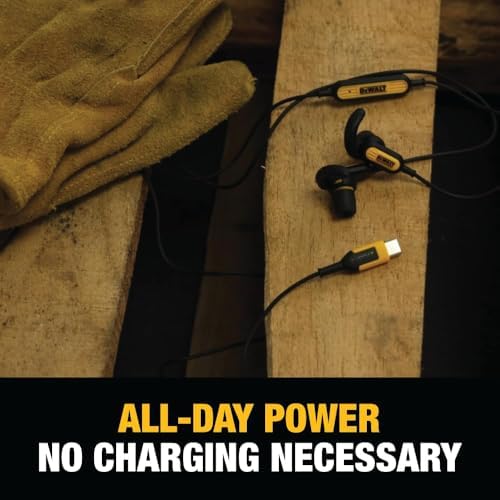 DEWALT Heavy-Duty USB-C Earbuds: Premium Waterproof Jobsite Headphones for i Phone 15/16 Pro Max & Samsung S23 Ultra – Superior Sound Quality with Built-in Mic and Volume Control for Professionals – Durable, Ergonomic Design for All-Day Comfort and Seamless Connectivity