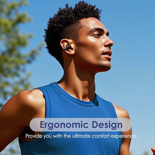 Open Ear Wireless Earbuds with Advanced Bluetooth 5.4 – Ultra-Lightweight Sports Headphones for Active Lifestyles, 40 Hours Playtime, Smart Battery Display, Waterproof Design & Ambient Sound Awareness for Enhanced Safety
