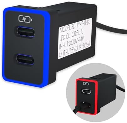 Toyota Dual USB-C Car Charger with PD 3.0 Fast Charging – Compact 1.3 x 0.9 Inch Design with LED Light for Enhanced Visibility – Perfect for Smartphones, Tablets & More