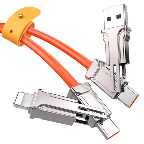 Ultimate 4-in-1 USB C Cable – 100 W Fast Charging & Data Sync Solution for i Phone, Samsung, Huawei, Xiaomi & More – Versatile Type C & USB A Compatibility in Eye-Catching Orange – Quick Power & High-Speed Data Transfer for All Your Devices