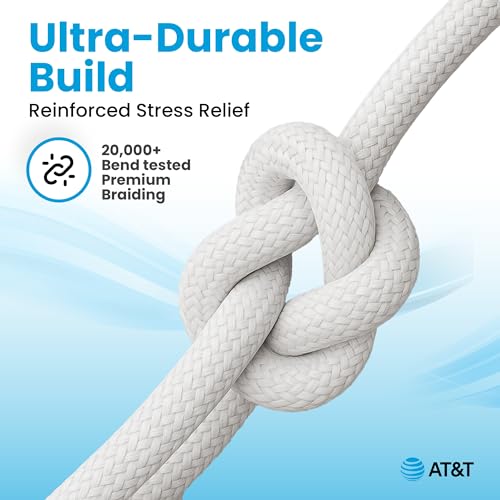 AT&T 6 ft Braided USB-C Charging Cable – Durable & Tangle-Free Cord for Fast Data Transfer and Universal Device Compatibility – Ideal for Phones, Tablets, and Laptops – Includes Warranty for Enhanced Reliability – Sleek Black Design