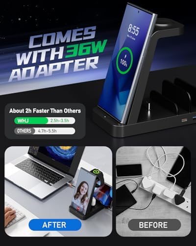 Ultimate 5-in-1 Wireless Charging Station for Samsung Devices – Fast Multi-Device Charger for Galaxy S25, S24, S23, S22, S20, Note Series, Z Fold 6, Galaxy Watch 7, 6, 5 & Buds – Sleek White Design for Home & Office with Enhanced Safety Features and Portability
