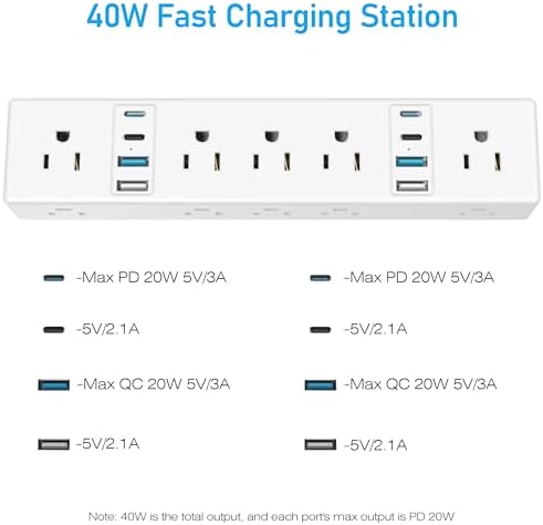 VILONG 40 W Fast Charging Station – Advanced Desk Clamp Power Strip with 8 USB Ports (4 USB-C) and 10 AC Outlets – Perfect for Home & Office Use with 10 Ft Cord – Secure Mount Surge Protector for Clutter-Free Charging Solutions