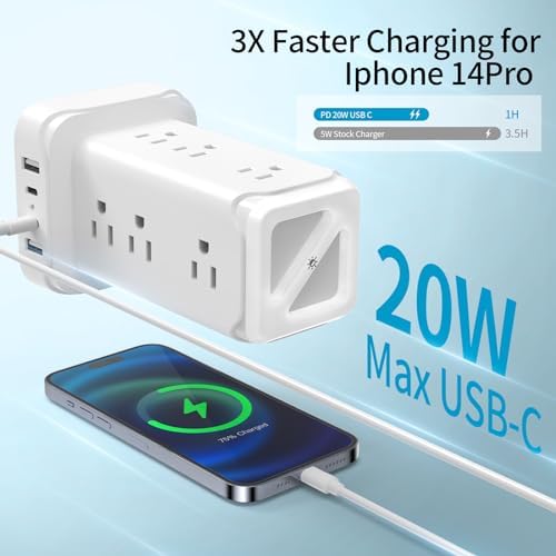Transform Your Charging Setup with the PD20 W USB C Power Strip Tower – 6 Feet Surge Protector with 4 Fast-Charging USB Ports and Built-in Night Light, Perfect for Home, Office, or Dorm Room, Featuring a Compact Design with Thin Flat Plug for Ultimate Space Efficiency and Enhanced Device Safety