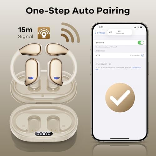 Revolutionize Your Workout with Ultra-Lightweight Open Ear Bluetooth Sport Earbuds – 60-Hour Playtime, Immersive 8 D Sound, and Smart LED Display – Ergonomic Over-Ear Design with Secure Earhooks and Built-in Mic for Comfort and Safety During Running and Daily Activities in Vibrant Light Yellow