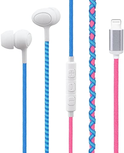 URIZONS Vibrant Nylon Braided Wired Earbuds – Tangle-Free In-Ear Headphones Compatible with i Phone 7, 8, 11-14 – Enhanced Sound Clarity and Comfort for Ultimate Audio Experience