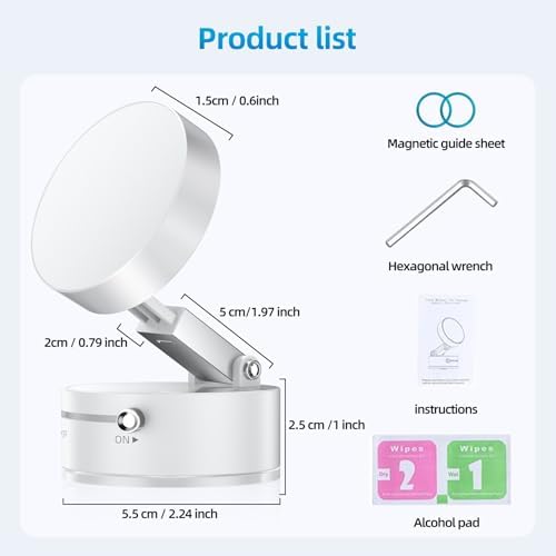FONKEN Vacuum Suction Magnetic Phone Holder, Adjustable Vacuum Car Phone Holder Foldable Vacuum Magnetic Cell Phone Stand Suction Phone Mount for iPhone 16/15/14/13/12/Gym/Shower/Car/Mirror-White – Enhanced Compatibility and Speed