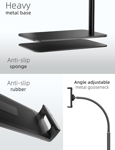 Adjustable Gooseneck Tablet Stand for i Pad and Cell Phones – Metal Floor Holder with Enhanced Flexibility and Stability for Ultimate Hands-Free Experience – Compatible with 4.7” to 13” Devices for Comfortable Viewing Anytime, Anywhere
