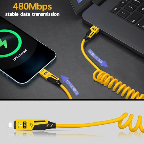 4-in-1 Supercharging Cable for Apple Devices – High-Speed USB-C & Type-C Charging Solution with Durable Spring Wire Design for Mac Book, i Pad, i Phone – Portable Multi-Functional Charging Accessory for Effortless Power Delivery
