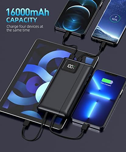 Ultimate 16000 m Ah Portable Power Bank with Built-In Dual Output Cables – Fast PD 30 W & QC 4.0 Charging, LED Display, Ideal for i Phone, Android & All Electronic Devices – Compact Travel Essential for Uninterrupted Power