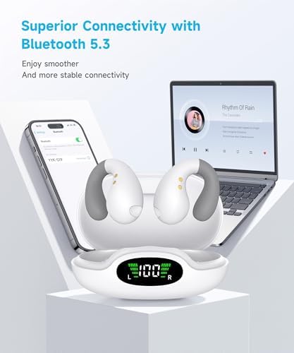 Innovative Open-Ear Bluetooth Earbuds with Bone Conduction Technology – Ergonomically Designed Clip-On Wireless Headphones for Small Ears, Waterproof and Lightweight in Chic Velvet White, Ideal for Active Lifestyles and Seamless Device Connectivity
