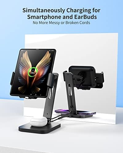 Dual-Function Wireless Charging Station for Samsung Z Fold Series & Galaxy Buds – Premium Aluminium Alloy Fast Charger with 20 W Adapter, Efficient 3-Coil Design for Seamless Charging Experience, Perfect for Home, Office, or Travel